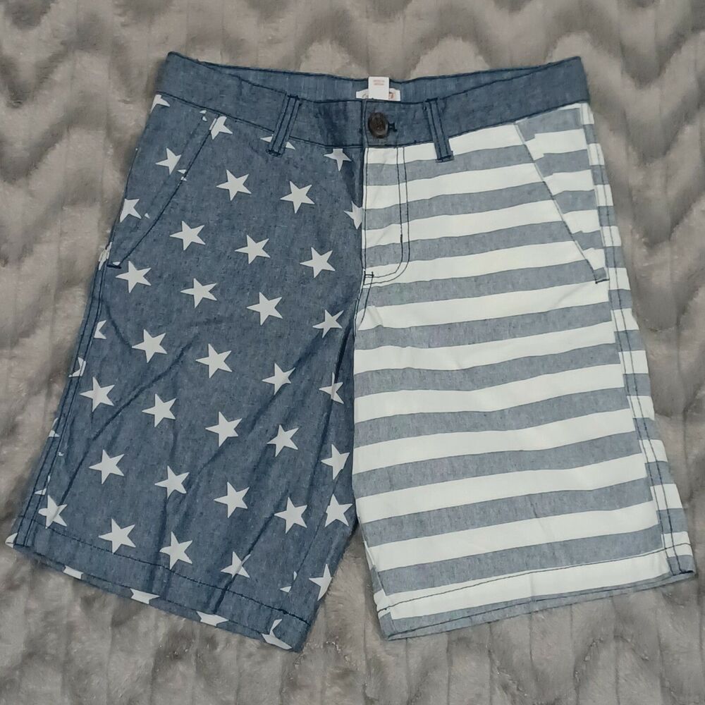 Cat And Jack Youth Boys 12 Blue White Stars And Striped Adjustable Waist Shorts